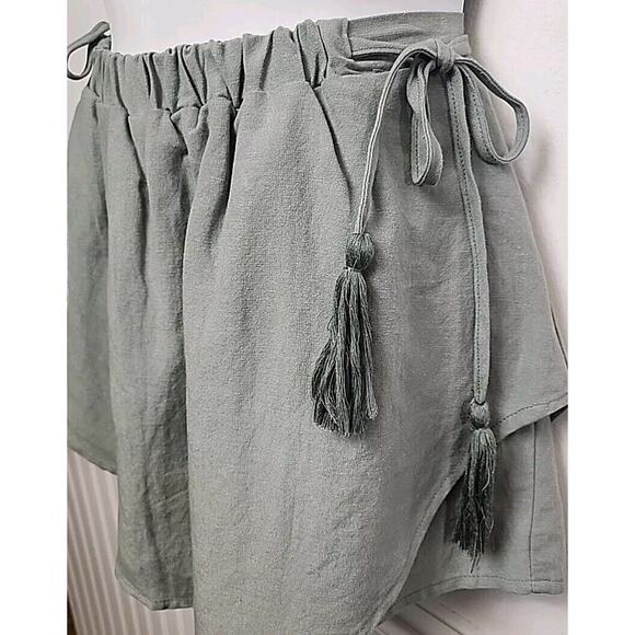 Anthro Impeccable Pig Linen Blend Skort Tie Tassle Waist Green Short Women M - Picture 1 of 10